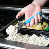 Food Portioner Thumb Press Disher, Stainless Steel Colour-coded handle to indicate capacity.