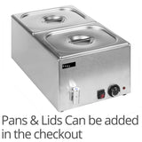Electric bain marie full gastronorm size counter top with 2x half size 150mmh GN pans and lids